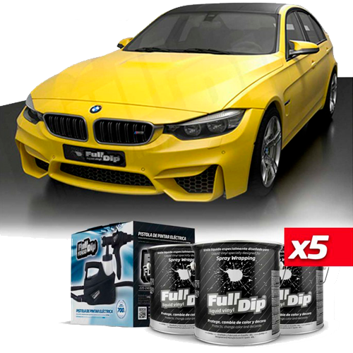 Full Dip 5 x Jaune Métallique Mat Pot 4 Litres + Pistolet...