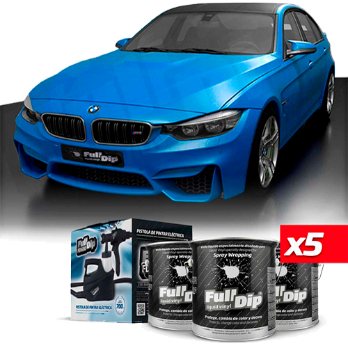 Full Dip 5 x Bleu Métallique Mat Pot 4 Litres + Pistolet...